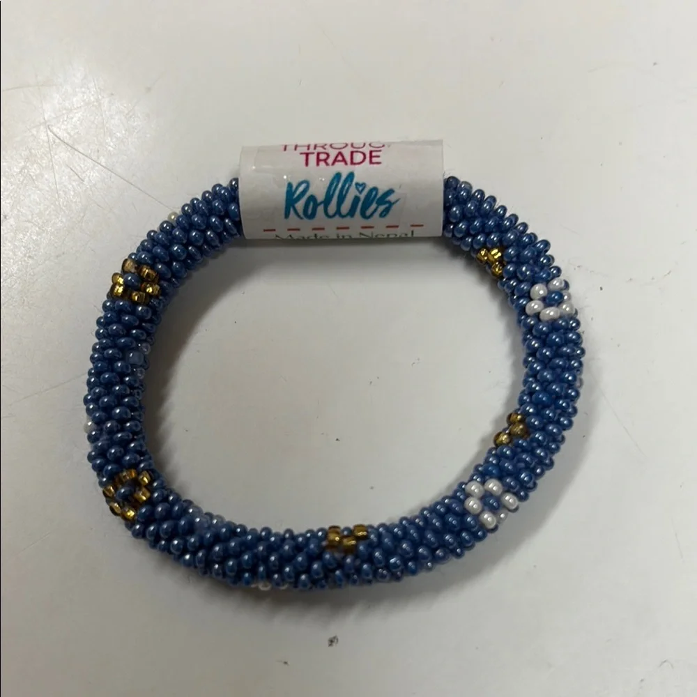 Flower Power Kid's Rollies Glass Beaded Bracelet Blue NWT